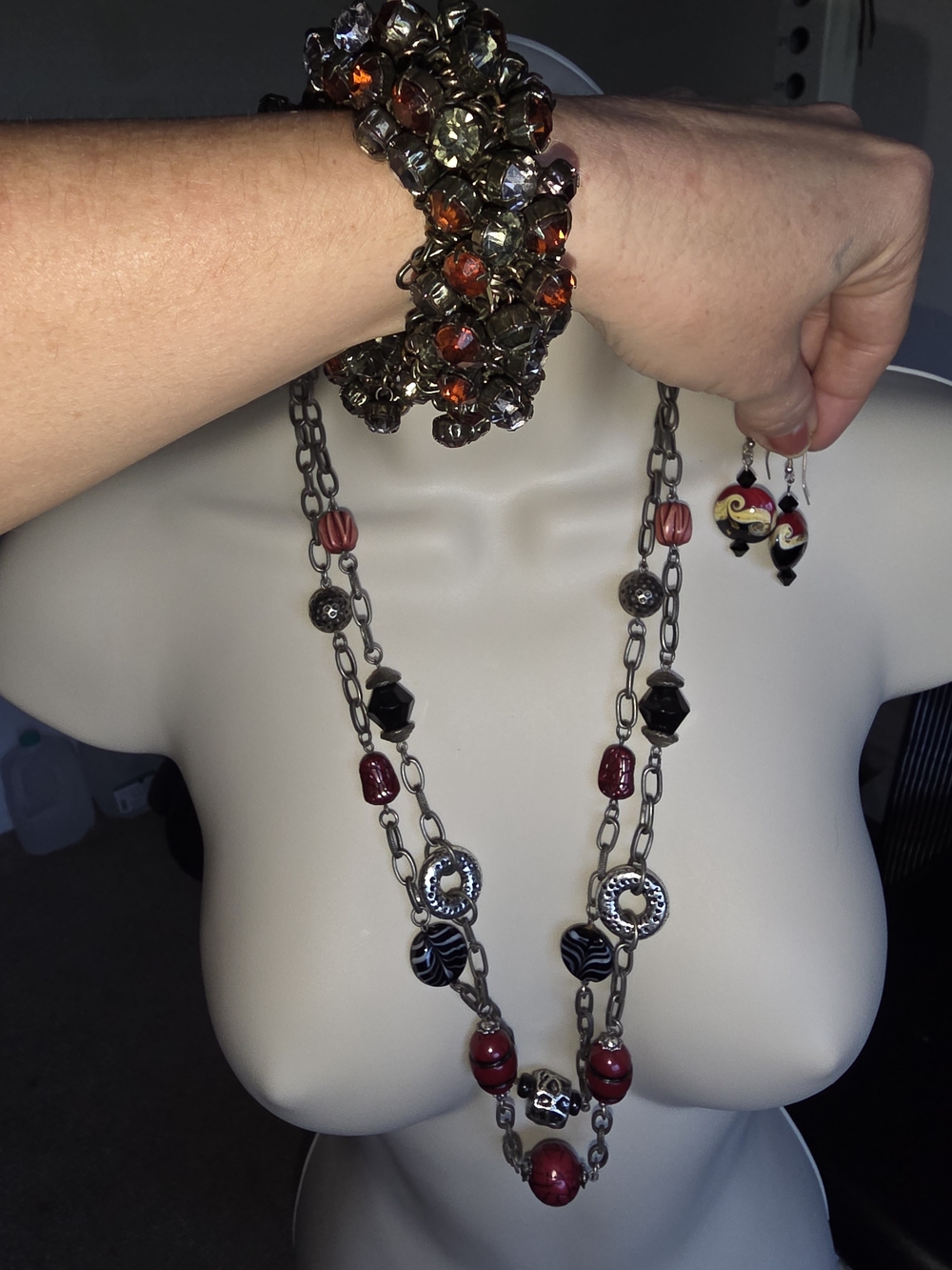 Boho Beaded Necklace with Matching Earrings and Stretch Bracelet